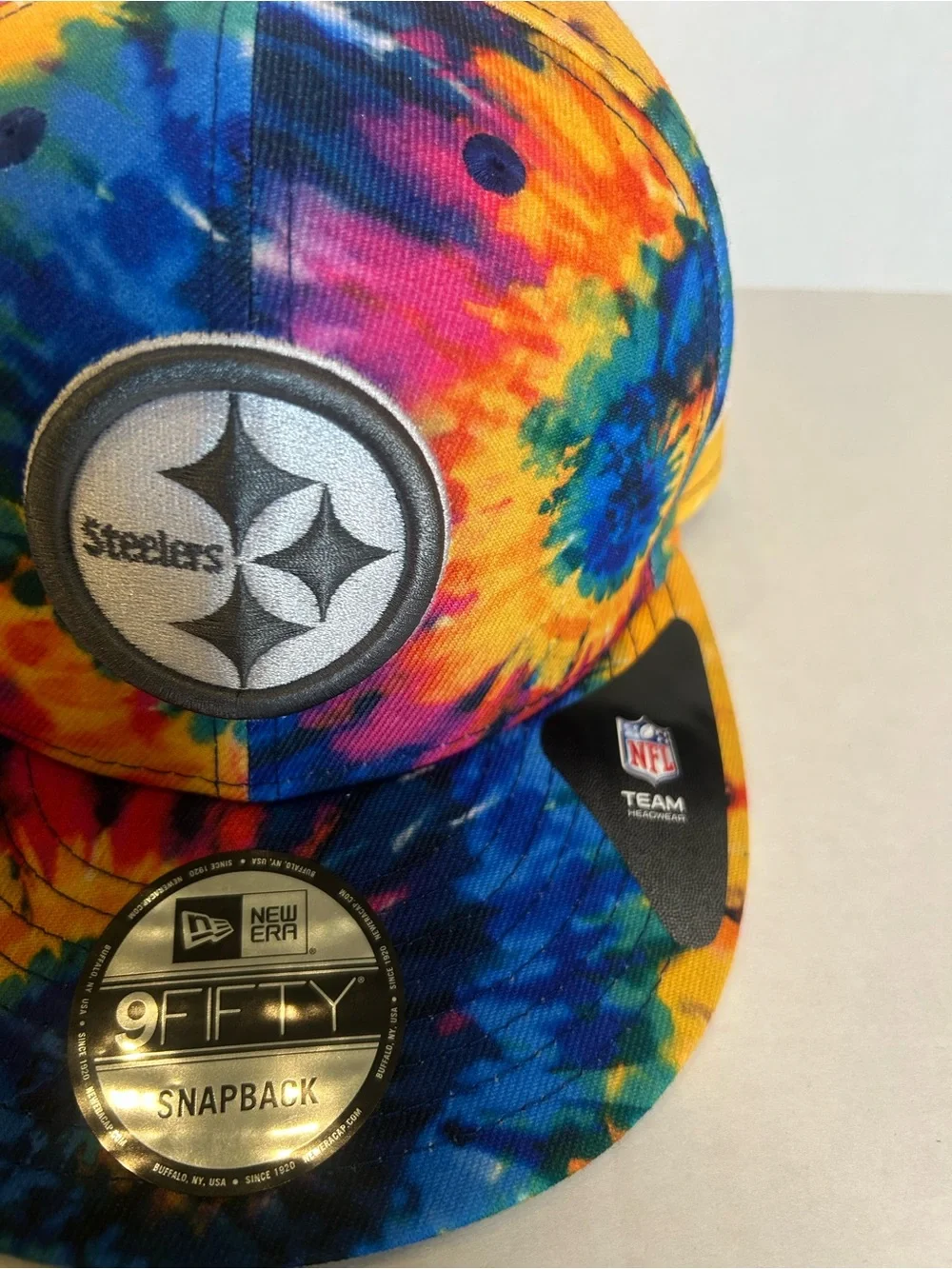 New Era Kids Pittsburgh Steelers Tie-Dye Snapback Hat - Yellow Blue Pink Orange